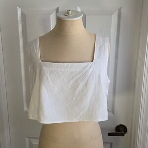 Mable Linen Blend White Crop Top Tank‎ Size L Shirt Travel Vacation Beach
